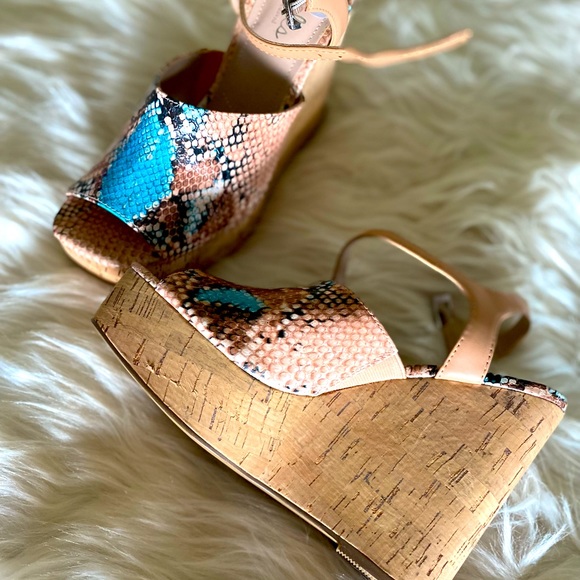 Color block snake skin print open toe wedges - Picture 3 of 3